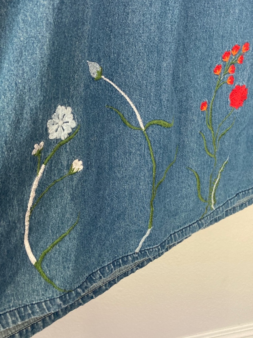 Country Store Embroidered Floral Denim 100% Cotton Jumper Dress XL Cottagecore - Picture 5 of 7